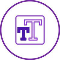 Conceptual text icon illustration inside purple circle presenting typesetting and typography concepts with two T letters vector