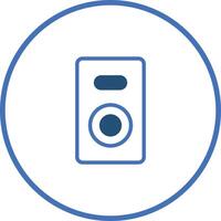 Aesthetic representation of a speaker in a circular blue border icon design illustration vector