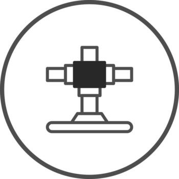 Abstract geometric cross design illustration with central square block in a circle symbol of construction vector