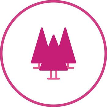 Abstract design showcasing a trio of magenta triangular trees encircled within a magenta ring emblem vector