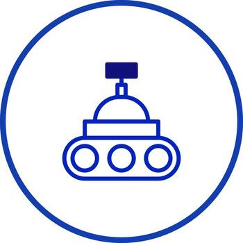 A Minimalist Icon Depicting a Robot or Rover with a Rounded Body and Tracked Wheels within a Circle vector