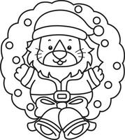 Outline of lion in the middle of door decoration. Coloring pages of cute lion. vector