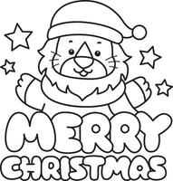 Outline of santa lion with merry christmas text. Coloring pages of cute lion. vector