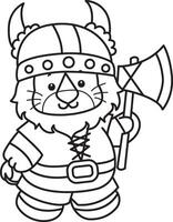 Outline of lion like a viking. Coloring pages of cute lion. vector