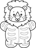 Outline of lion with skull costume. Coloring pages of cute lion. vector