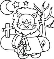 Outline of lion with hoodie walking in the grave. Coloring pages of cute lion. vector