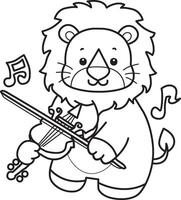 Outline of lion playing a violin. Coloring pages of cute lion.. vector