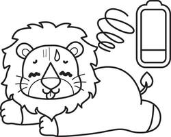 Outline of lion was so tired. Coloring pages of cute lion. vector
