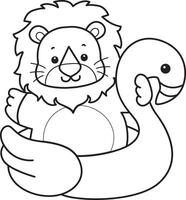 Outline of lion in the flamingo tire. Coloring pages of cute lion. vector