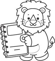 Outline of lion bring a books. Coloring pages of cute lion. vector