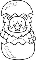 Outline of lion in the crack of egg. Coloring pages of cute lion. vector