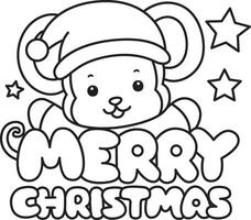 Outline of santa monkey with merry christmas text. Coloring pages of cute monkey. vector