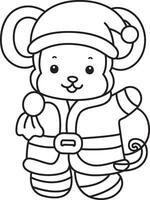 Outline of santa monkey bring a buck of gift. Coloring pages of cute monkey. vector
