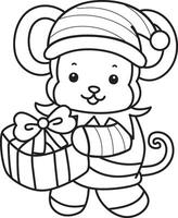 Outline of dwarf monkey bring a gift box. Coloring pages of cute monkey. vector