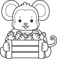Outline of monkey bring a carrot. Coloring pages of cute monkey. vector