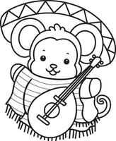 Outline of monkey wearing an indiana costume, Coloring pages of cute monkey. vector