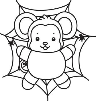 Outline of monkey in the spider web. Coloring pages of cute monkey. vector