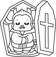 Outline of vampire monkey was sleeping in the coffin. Coloring pages of cute monkey. vector