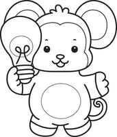Outline of monkey bring a lamp. Coloring pages of cute monkey. vector