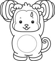 Outline of monkey lifting a dumbbell.Coloring pages of cute monkey.Coloring pages of cute monkey. vector