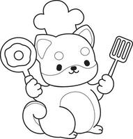 Outline of shiba inu want to cooking eggs. Coloring pages of cute shiba inu. vector