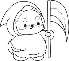 Outline of shiba inu like an angel of death. Coloring pages of cute shiba inu. vector