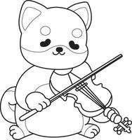 Outline of shiba inu playing a violin . Coloring pages of cute shiba inu. vector