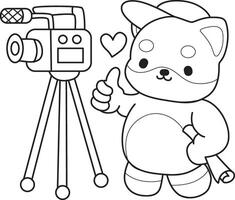 Outline of shiba inu making content with camera. Coloring pages of cute shiba inu. vector