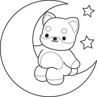Outline of shiba inu standing a moon. Coloring pages of cute shiba inu. vector