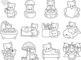 Outline of shiba inu in the variation of activity. Coloring pages of cute shiba inu. vector