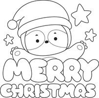 Outline of santa sloth with merry christmas text. Coloring pages of cute sloth. vector