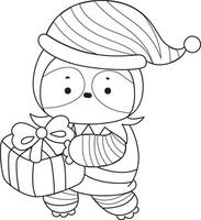 Outline of dwarf sloth bring a gift box. Coloring pages of cute sloth. vector