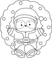 Outline of santa sloth in the middle of door decoration. Coloring pages of cute sloth. vector