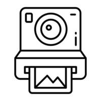 Linear design of instant camera, photographic equipment vector