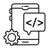 Unique linear design icon of mobile coding vector