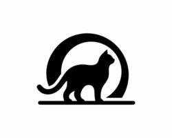 Elegant feline silhouette logo design with abstract circle vector
