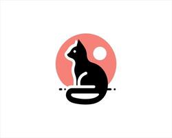 Minimalist feline abstract cat silhouette with geometric sunset vector