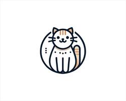 Whimsical cat illustration with minimalist design in circular frame vector