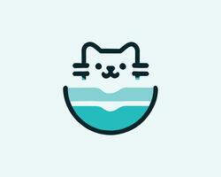 Adorable feline liquid bowl graphic for modern pet product design vector