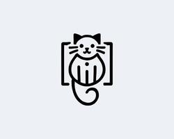 Minimalist line art cat graphic design in box frame vector