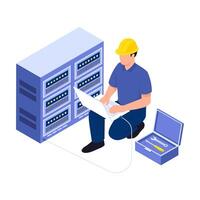 Technician working on server maintenance vector