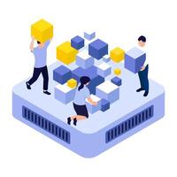 People building with colorful blocks vector