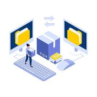 Data transfer illustration with computers vector