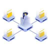 Data management illustration with folders and servers vector