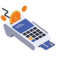 A card is inserted into a POS machine while a transfer is being processed. vector