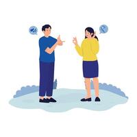 Two people having a conversation using sign language to communicate silently and inclusively. vector