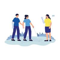Group of people with different disabilities supporting and greeting each other. vector