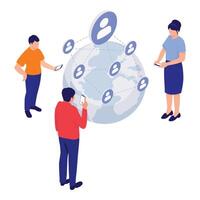 Group of people connected through a global digital social network. vector