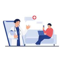 A man consulting with a doctor through a virtual call. vector