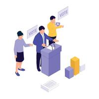 Candidates and voters gather during a public speech in an election campaign setting. vector
